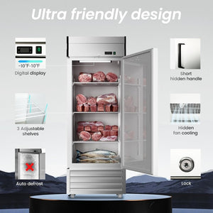 English Elm 29W Stainless Reach-In Freezer 23 Cu Ft Smart Thermostat LED Interior Three Shelves W1192P485791