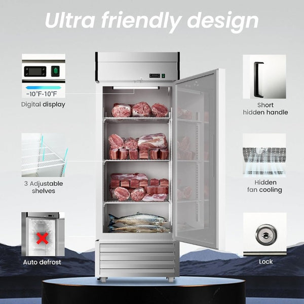 English Elm 29W Stainless Reach-In Freezer 23 Cu Ft Smart Thermostat LED Interior Three Shelves W1192P485791