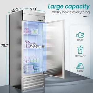 English Elm 29 Inch Stainless Steel Commercial Reach-In Refrigerator 23 Cu Ft Smart Cooling LED W1192P485794