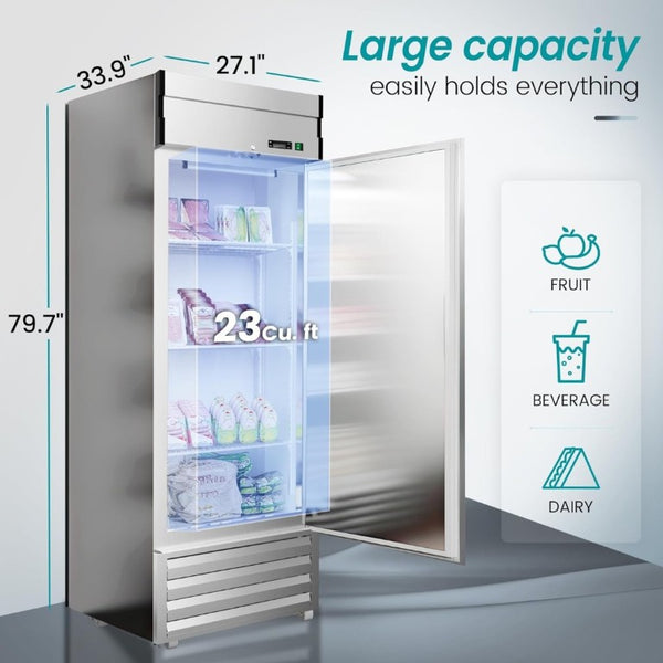 English Elm 29 Inch Stainless Steel Commercial Reach-In Refrigerator 23 Cu Ft Smart Cooling LED W1192P485794