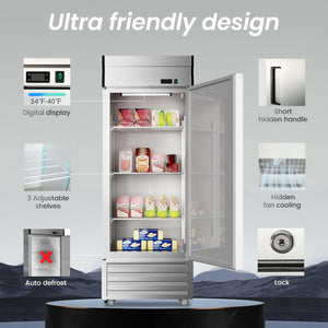 English Elm 29 Inch Stainless Steel Commercial Reach-In Refrigerator 23 Cu Ft Smart Cooling LED W1192P485794