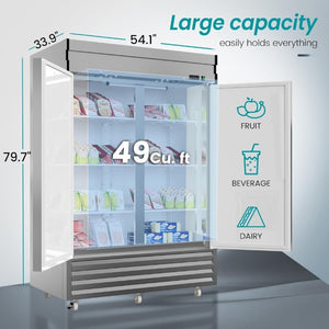 English Elm Two Door Stainless Reach in Refrigerator 49 Cu Ft Dynamic Cooling Six Shelves LED W1192P485805