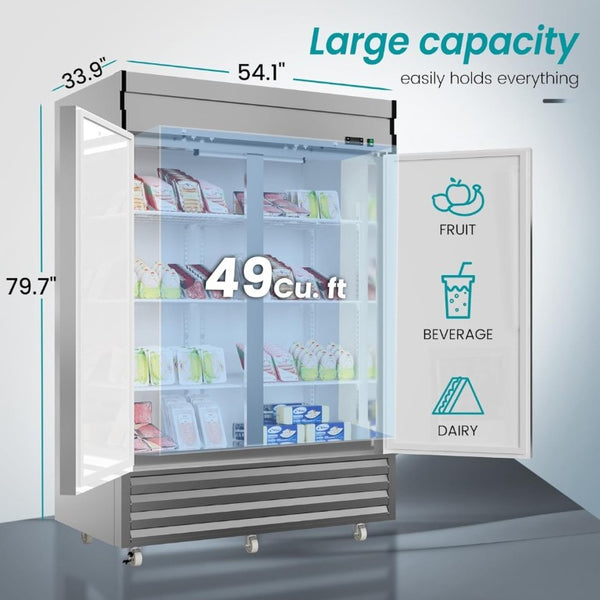 English Elm Two Door Stainless Reach in Refrigerator 49 Cu Ft Dynamic Cooling Six Shelves LED W1192P485805