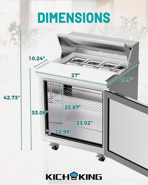 English Elm 27 Inch Commercial Prep Table Refrigerator Stainless Steel Fan Cooled with Cutting Board W1192P485810