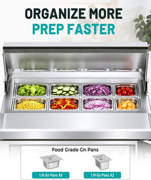 English Elm 27 Inch Commercial Prep Table Refrigerator Stainless Steel Fan Cooled with Cutting Board W1192P485810