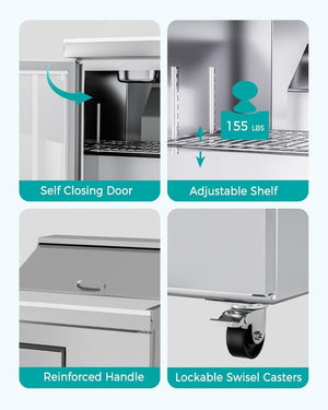English Elm 27 Inch Commercial Prep Table Refrigerator Stainless Steel Fan Cooled with Cutting Board W1192P485810
