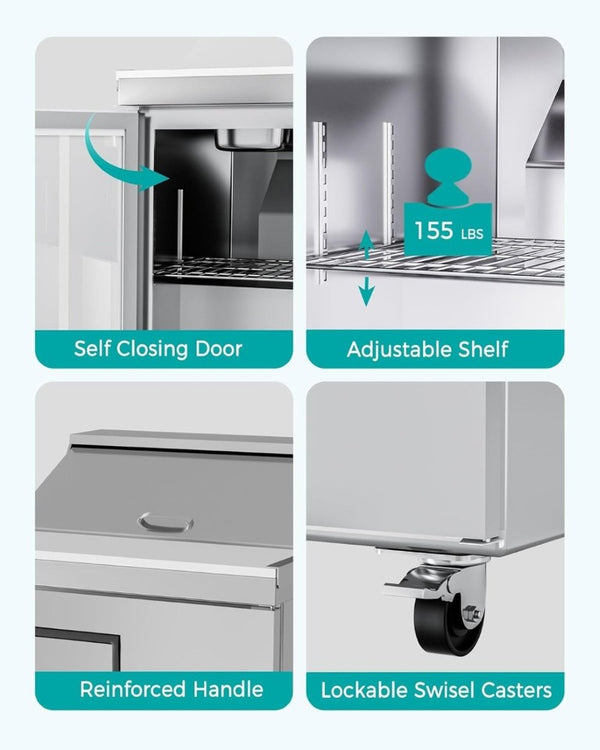 English Elm 27 Inch Commercial Prep Table Refrigerator Stainless Steel Fan Cooled with Cutting Board W1192P485810