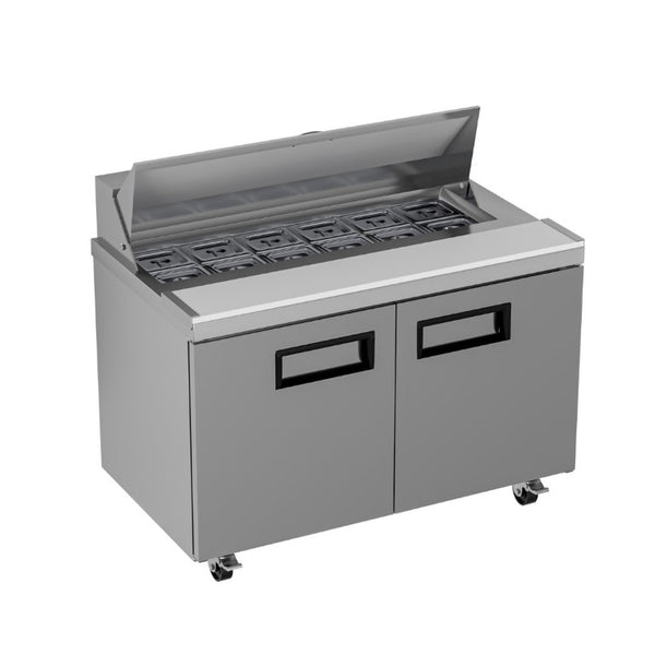 English Elm 48 Inch Stainless Steel Sandwich Salad Prep Table Fan Cooled with 12 Pans for Commercial Use W1192P485813