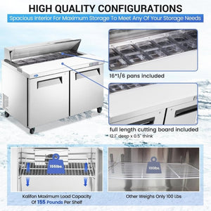 English Elm 48 Inch Stainless Steel Sandwich Salad Prep Table Fan Cooled with 12 Pans for Commercial Use W1192P485813