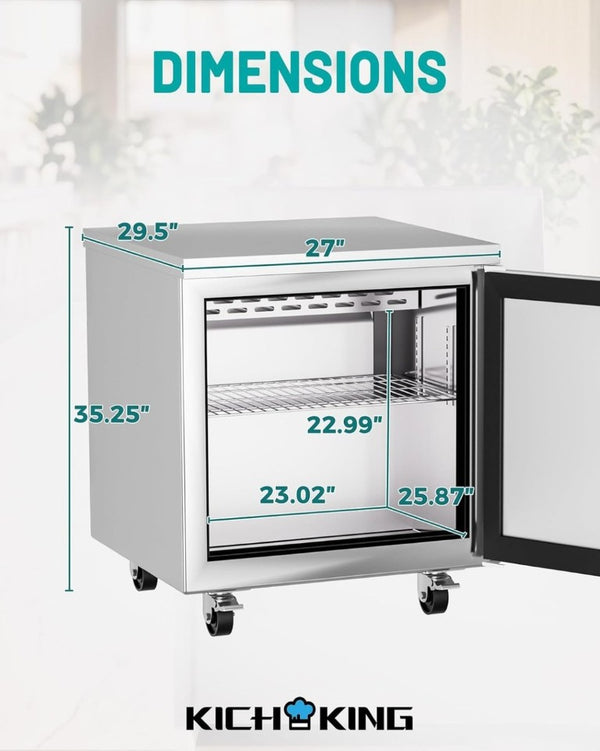 English Elm 27 Inch Stainless Undercounter Commercial Refrigerator with Fan Cooling Worktop Prep Surface W1192P485817