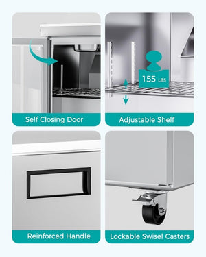 English Elm 27 Inch Stainless Undercounter Commercial Refrigerator with Fan Cooling Worktop Prep Surface W1192P485817