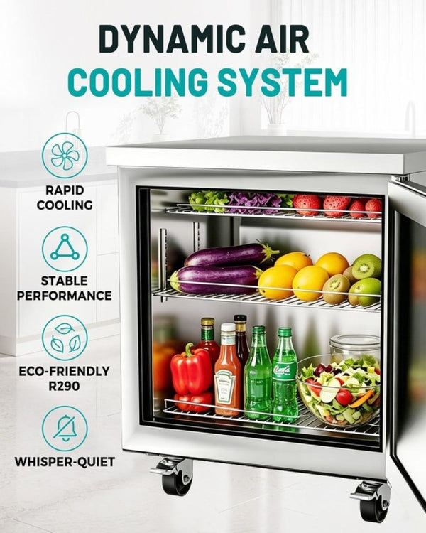 English Elm 27 Inch Stainless Undercounter Commercial Refrigerator with Fan Cooling Worktop Prep Surface W1192P485817