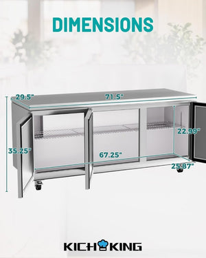 English Elm New 72 Inch Stainless Steel Undercounter Prep Station with NSF ETL Certified Cooling W1192P485880