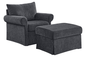 English Elm 37.5" Wide Chenille Armchair with Ottoman Plush Foam Seat for Bedroom Lounge Grey W1193P486036