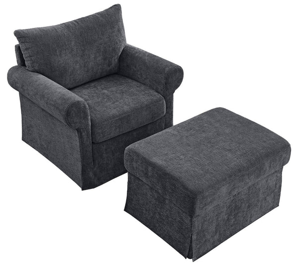 English Elm 37.5" Wide Chenille Armchair with Ottoman Plush Foam Seat for Bedroom Lounge Grey W1193P486036