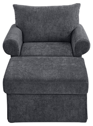 English Elm 37.5" Wide Chenille Armchair with Ottoman Plush Foam Seat for Bedroom Lounge Grey W1193P486036