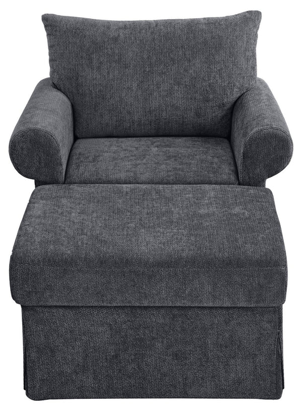 English Elm 37.5" Wide Chenille Armchair with Ottoman Plush Foam Seat for Bedroom Lounge Grey W1193P486036