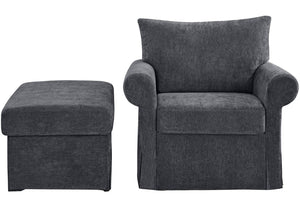 English Elm 37.5" Wide Chenille Armchair with Ottoman Plush Foam Seat for Bedroom Lounge Grey W1193P486036