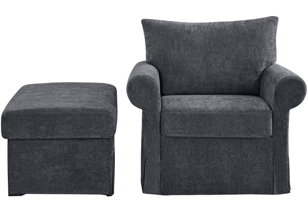 English Elm 37.5" Wide Chenille Armchair with Ottoman Plush Foam Seat for Bedroom Lounge Grey W1193P486036