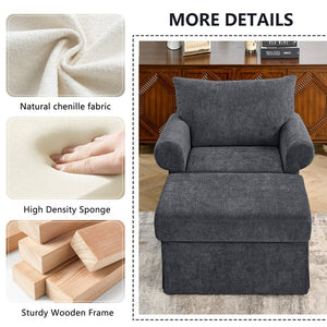 English Elm 37.5" Wide Chenille Armchair with Ottoman Plush Foam Seat for Bedroom Lounge Grey W1193P486036