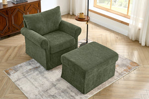 English Elm 37.5" Wide Chenille Armchair with Ottoman Plush Foam Seat for Bedroom Lounge Green W1193P486045