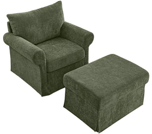 English Elm 37.5" Wide Chenille Armchair with Ottoman Plush Foam Seat for Bedroom Lounge Green W1193P486045