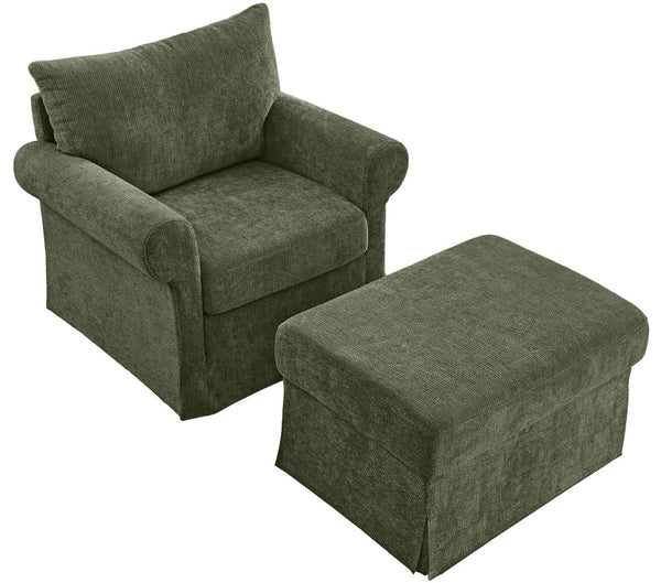 English Elm 37.5" Wide Chenille Armchair with Ottoman Plush Foam Seat for Bedroom Lounge Green W1193P486045