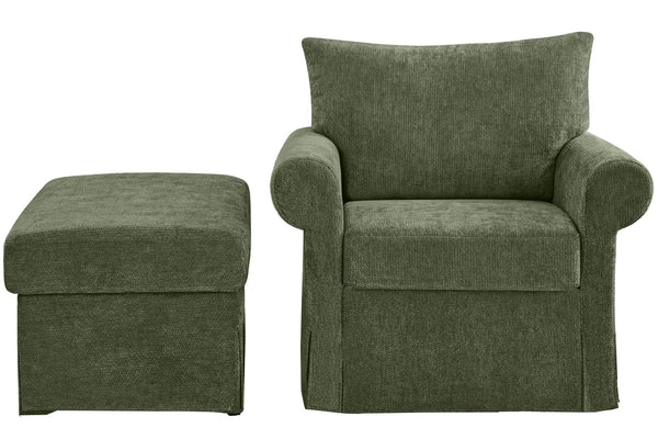 English Elm 37.5" Wide Chenille Armchair with Ottoman Plush Foam Seat for Bedroom Lounge Green W1193P486045