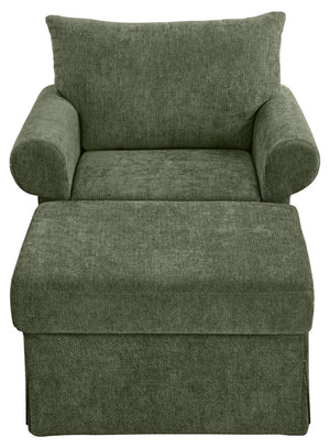 English Elm 37.5" Wide Chenille Armchair with Ottoman Plush Foam Seat for Bedroom Lounge Green W1193P486045