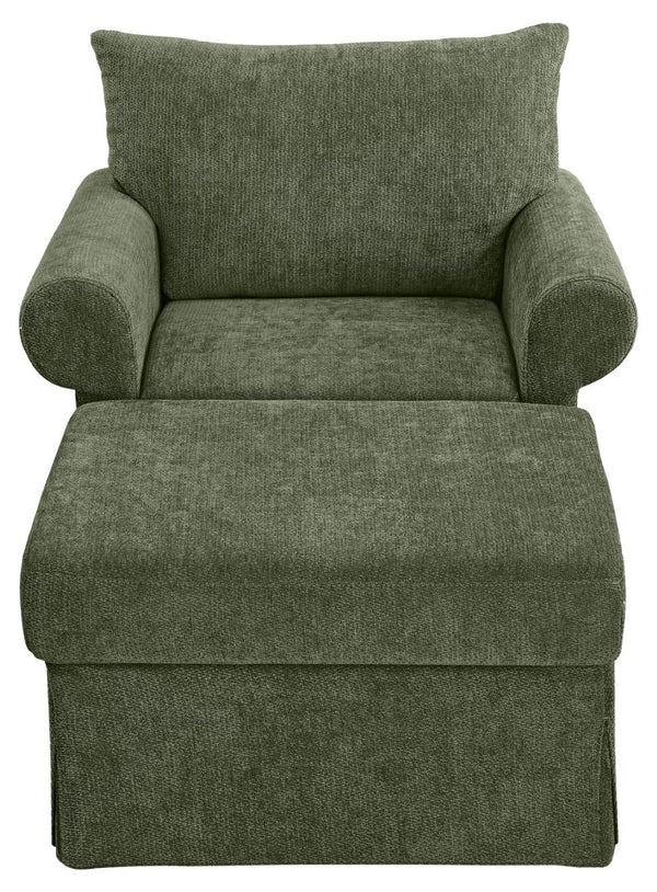 English Elm 37.5" Wide Chenille Armchair with Ottoman Plush Foam Seat for Bedroom Lounge Green W1193P486045