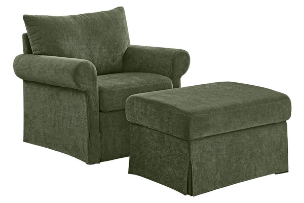 English Elm 37.5" Wide Chenille Armchair with Ottoman Plush Foam Seat for Bedroom Lounge Green W1193P486045