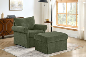 English Elm 37.5" Wide Chenille Armchair with Ottoman Plush Foam Seat for Bedroom Lounge Green W1193P486045