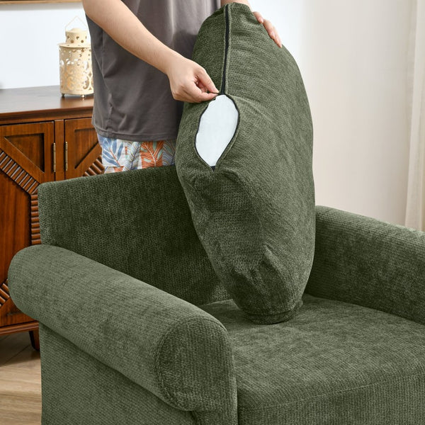 English Elm 37.5" Wide Chenille Armchair with Ottoman Plush Foam Seat for Bedroom Lounge Green W1193P486045