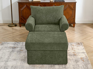 English Elm 37.5" Wide Chenille Armchair with Ottoman Plush Foam Seat for Bedroom Lounge Green W1193P486045