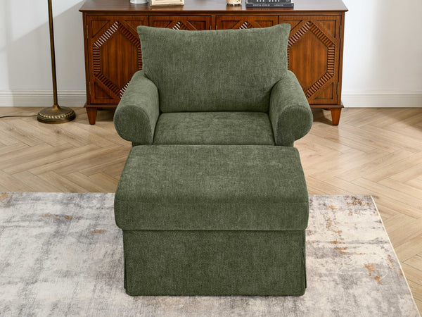 English Elm 37.5" Wide Chenille Armchair with Ottoman Plush Foam Seat for Bedroom Lounge Green W1193P486045
