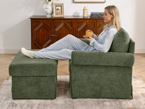 English Elm 37.5" Wide Chenille Armchair with Ottoman Plush Foam Seat for Bedroom Lounge Green W1193P486045