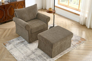 English Elm 37.5" Wide Chenille Armchair with Ottoman Plush Foam Seat for Bedroom Lounge W1193P486066