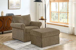 English Elm 37.5" Wide Chenille Armchair with Ottoman Plush Foam Seat for Bedroom Lounge W1193P486066