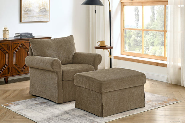 English Elm 37.5" Wide Chenille Armchair with Ottoman Plush Foam Seat for Bedroom Lounge W1193P486066