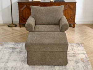 English Elm 37.5" Wide Chenille Armchair with Ottoman Plush Foam Seat for Bedroom Lounge W1193P486066