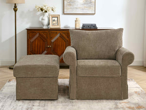English Elm 37.5" Wide Chenille Armchair with Ottoman Plush Foam Seat for Bedroom Lounge W1193P486066