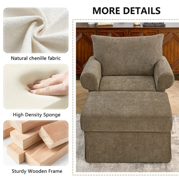 English Elm 37.5" Wide Chenille Armchair with Ottoman Plush Foam Seat for Bedroom Lounge W1193P486066