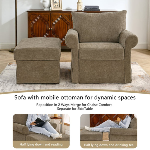 English Elm 37.5" Wide Chenille Armchair with Ottoman Plush Foam Seat for Bedroom Lounge W1193P486066