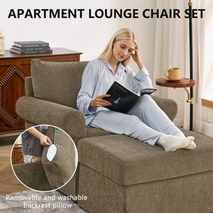 English Elm 37.5" Wide Chenille Armchair with Ottoman Plush Foam Seat for Bedroom Lounge W1193P486066