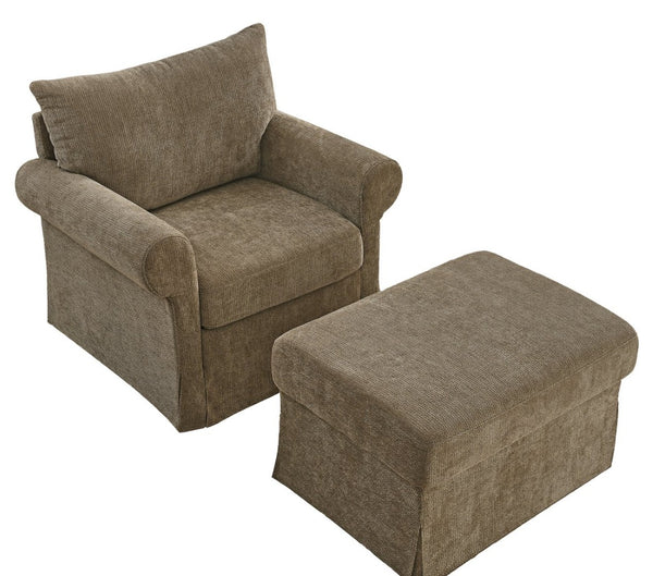 English Elm 37.5" Wide Chenille Armchair with Ottoman Plush Foam Seat for Bedroom Lounge W1193P486066
