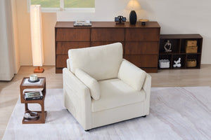 English Elm 37.75" Corduroy Oversized Armchair with Side Pockets Solid Wood Frame Lounge Seating Beige W1193P486069