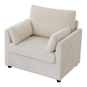 English Elm 37.75" Corduroy Oversized Armchair with Side Pockets Solid Wood Frame Lounge Seating Beige W1193P486069
