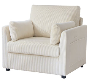 English Elm 37.75" Corduroy Oversized Armchair with Side Pockets Solid Wood Frame Lounge Seating Beige W1193P486069