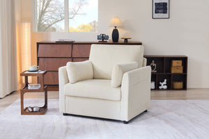 English Elm 37.75" Corduroy Oversized Armchair with Side Pockets Solid Wood Frame Lounge Seating Beige W1193P486069