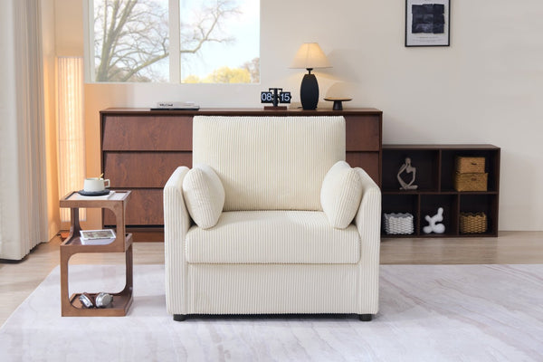 English Elm 37.75" Corduroy Oversized Armchair with Side Pockets Solid Wood Frame Lounge Seating Beige W1193P486069